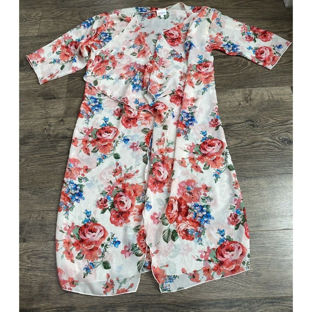 EUC Womens Lularoe Kimono Cardigan Short Sleeve Floral Flowy Size S‎